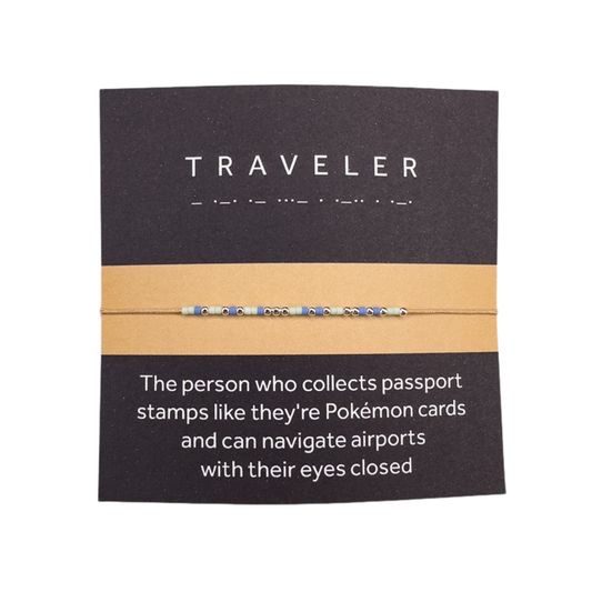 Morse code ankle bracelet "TRAVELER" - Silver